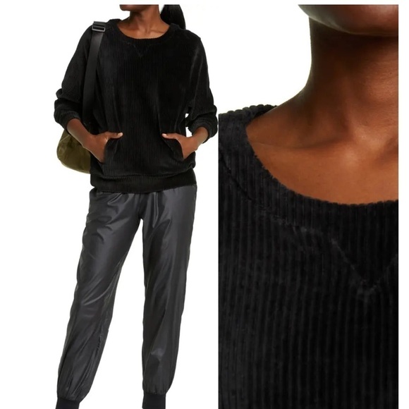 NWT Zella Plush Corduroy Crewneck Sweatshirt in Black Size Medium - Picture 1 of 12